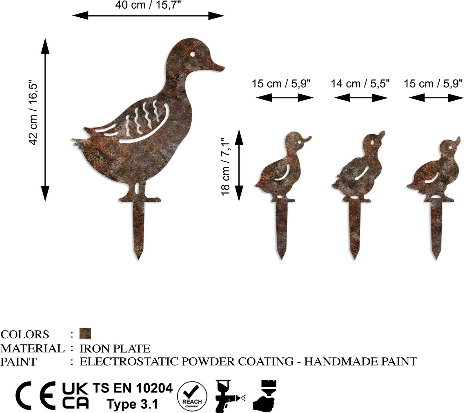 Set dekorativ për kopsht, objekte metalike, ngjyrë antike, Aberto Design, Fam 08