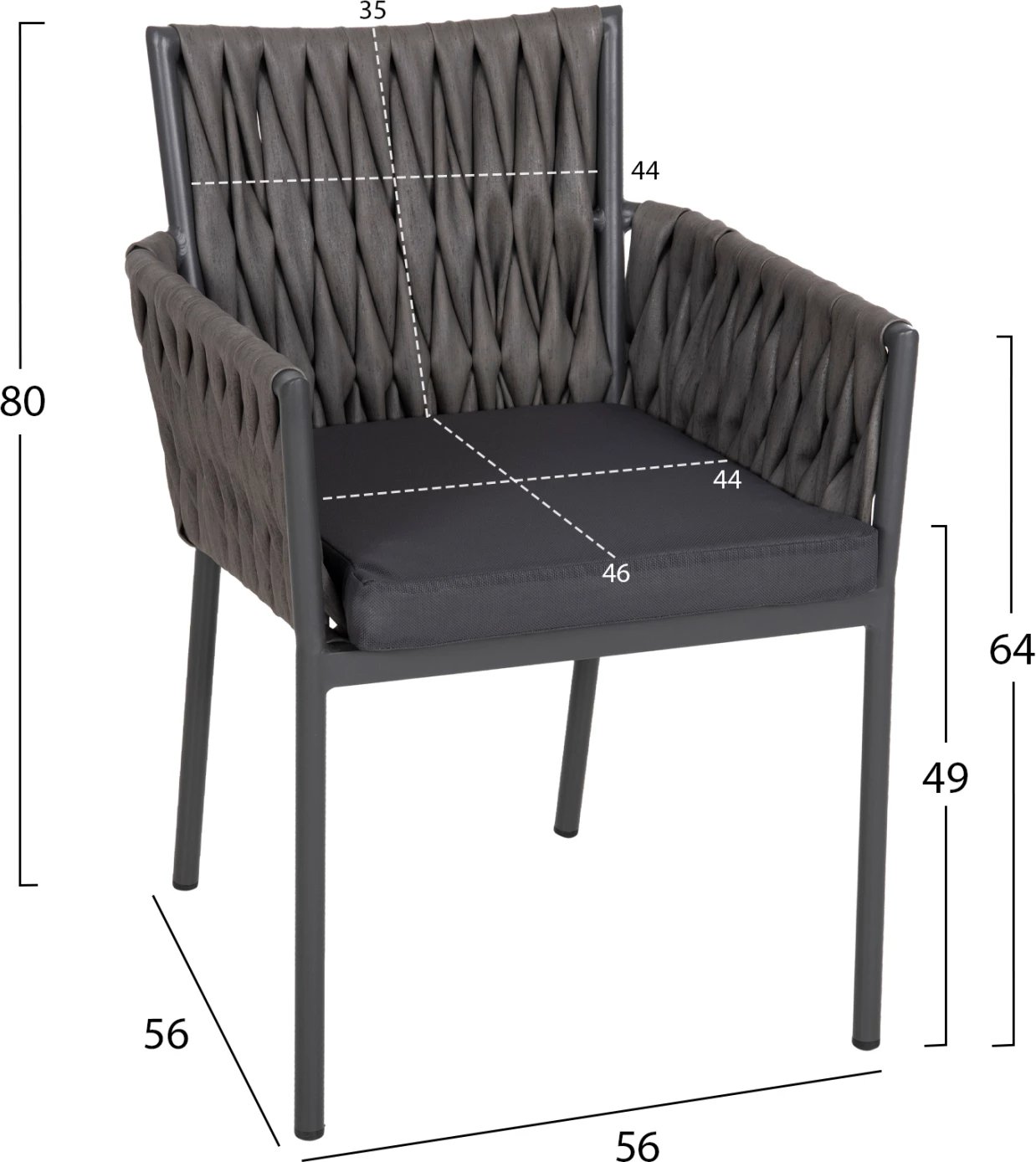 Karrige alumini MARTIN FH5564.12, kornizë antracit dhe ratan sintetik antracit, 56x56x80H cm