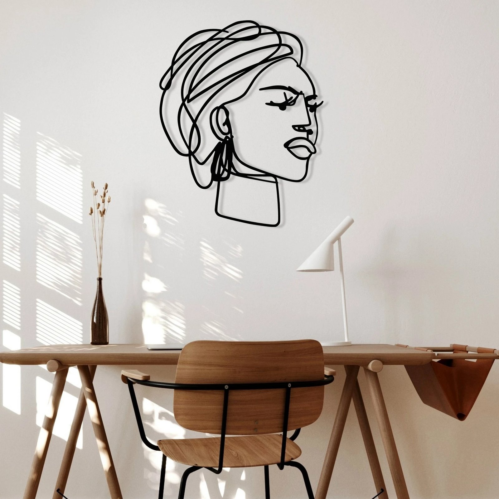 Aksesor dekorativ metalik për mur, Wallity Afro, ngjyrë e zezë, 52.5x66cm