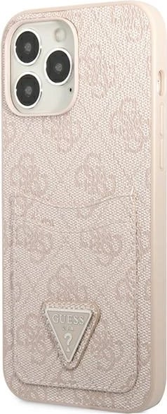 Mbështjellës Guess 4G Triangle Logo Cardslot për iPhone 13 Pro Max, rozë