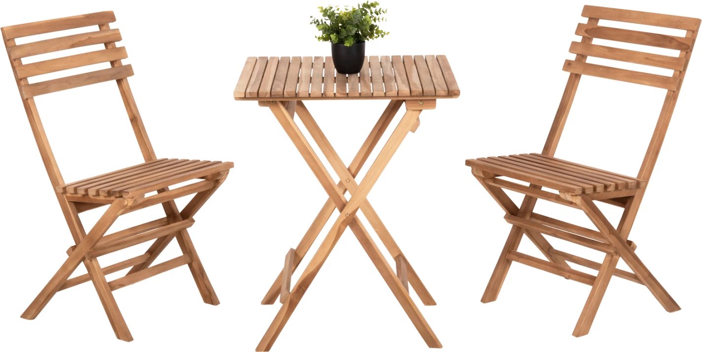 Set tavoline me karrige për terasë, 3 pjesë, KENDYR FH9907, dru tik, 46x50x88.5H