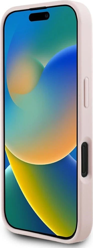 Mbështjellës Guess Grained Hot Stamp Peony Triangle Logo MagSafe për iPhone 16, Rozë