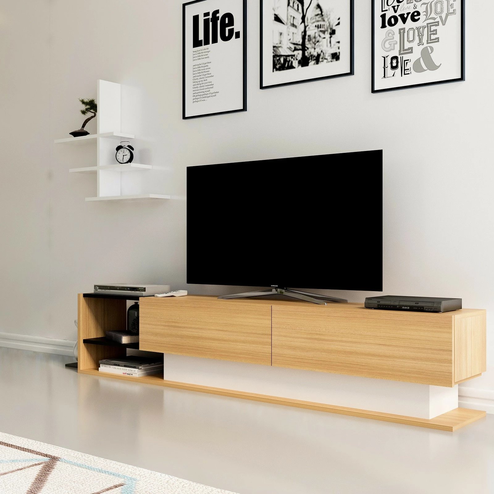 Kënd TV Hanah Home, Liza, ngjyrë teak dhe e bardhë