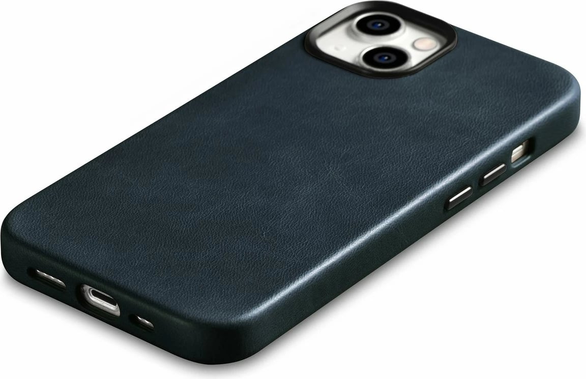 Mbështjellës lëkure iCarer Oil Wax Premium për iPhone 14 Plus me MagSafe, Kaltër e errët