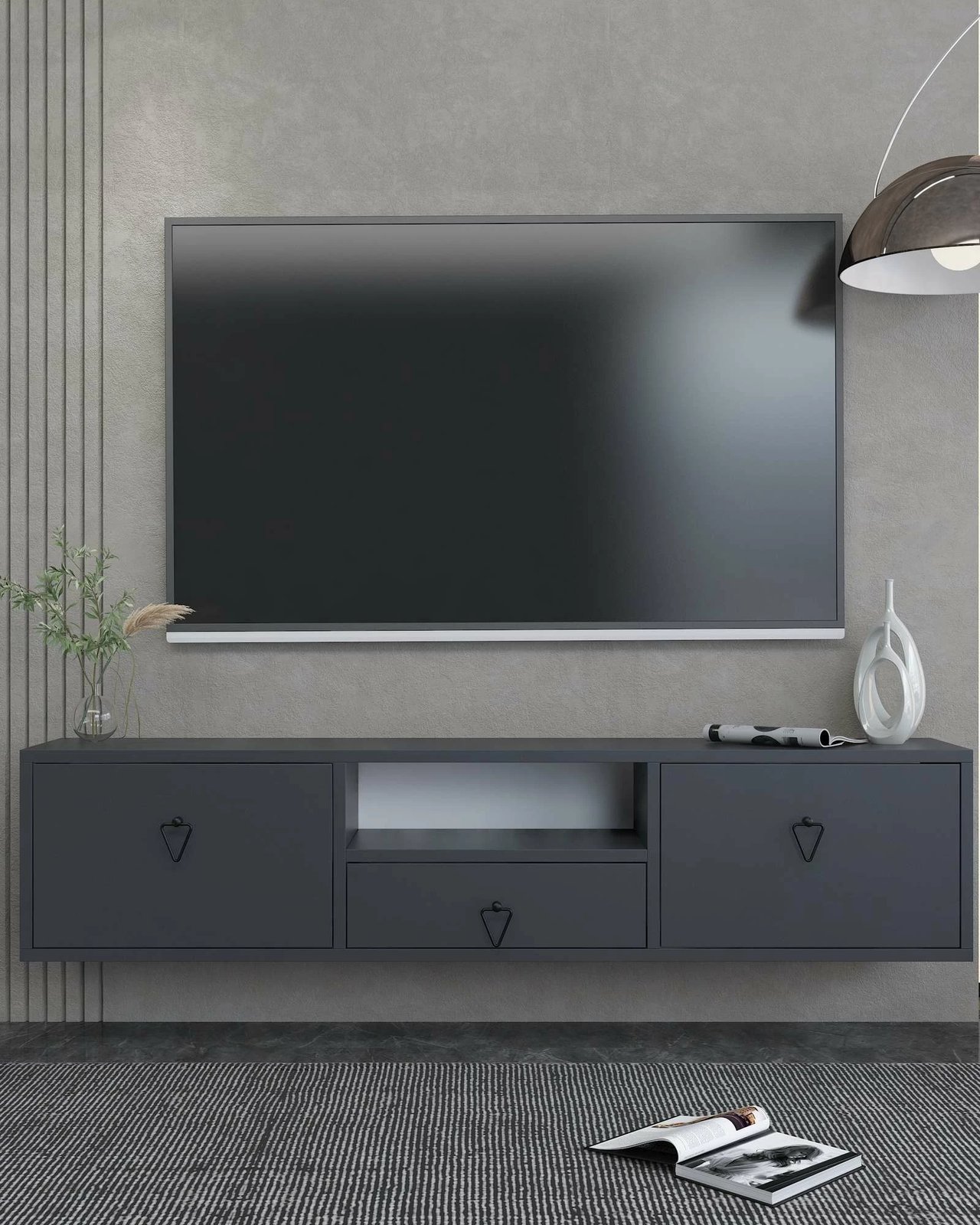 Komodë për TV, Skye Decor, 1303-DROP-1, antracit, e zezë