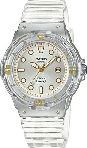 Orë dore CASIO COLLECTION LADY DIVER për femra, e bardhë transparente
