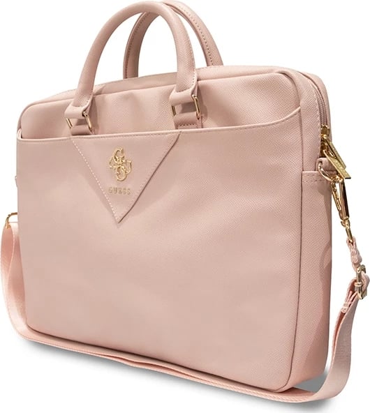 Çantë laptopi Guess ZIP Leather Triangle, 16 inç, lëkurë eko, Rozë