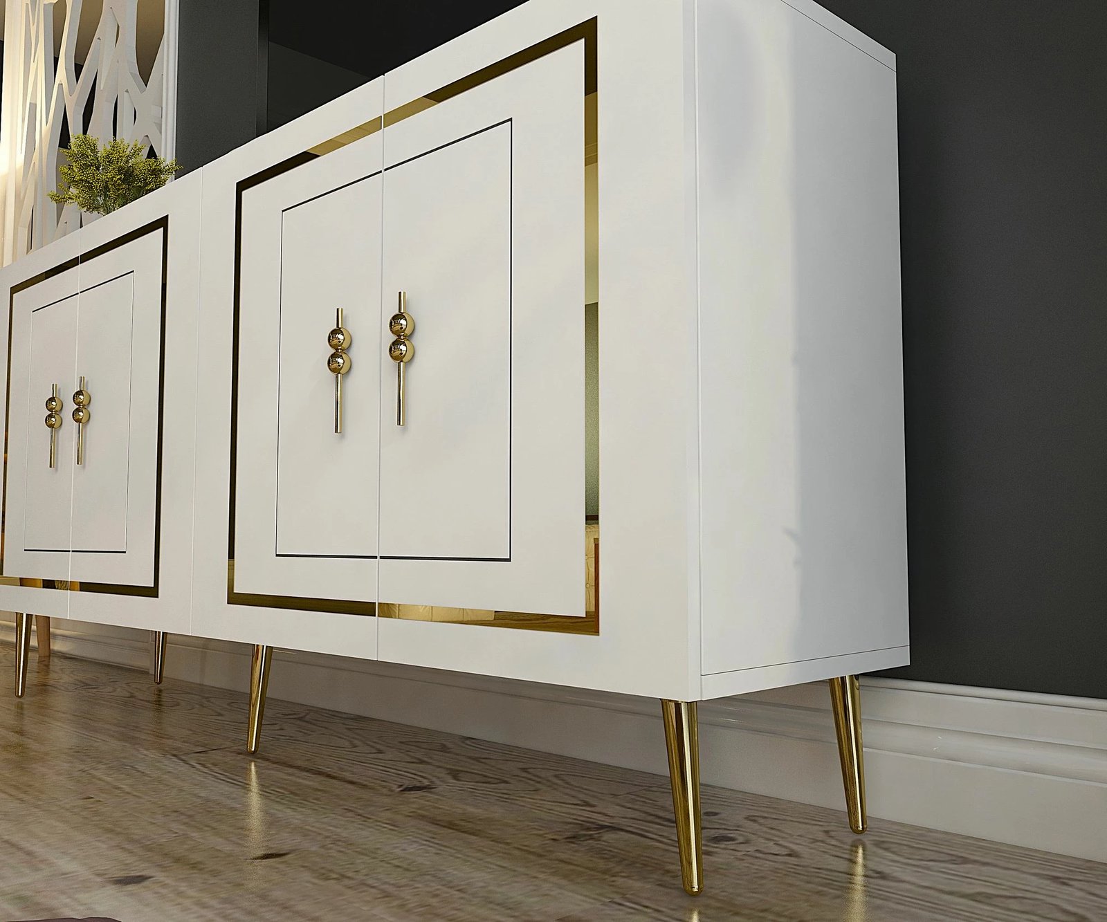 Konsolë moderne, e bardhë dhe e artë, Skye Decor, Piero KB150