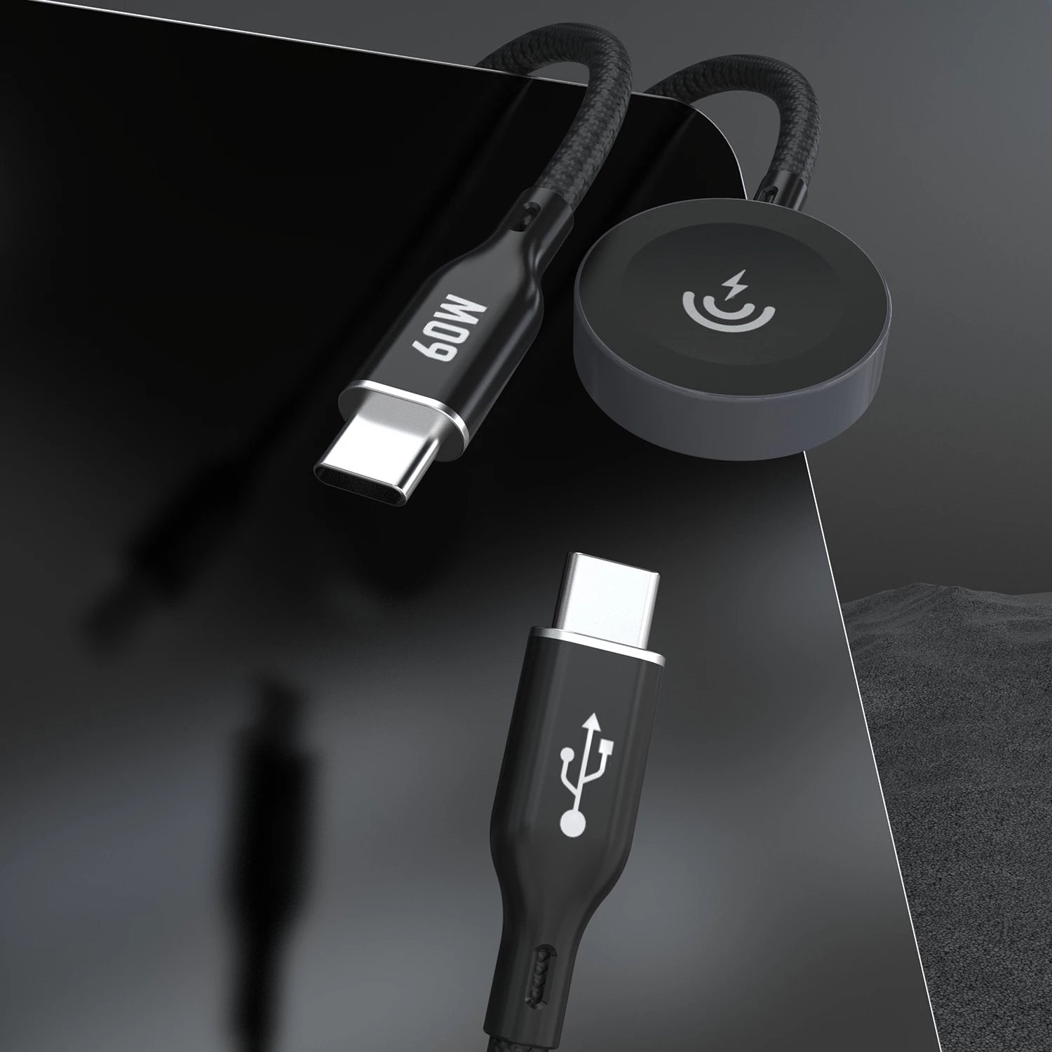 Kabllo karikimi 2-në-1 Dudao A12MaxC, 60W PD, për Apple Watch/USB-C, e zezë