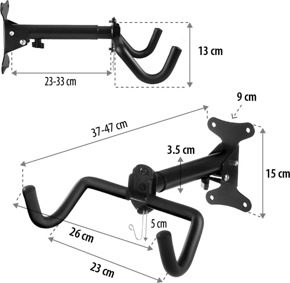 Mbajtës muri për biçikletë Maclean MC-484, çelik, ngarkesë maksimale 30kg, Zi