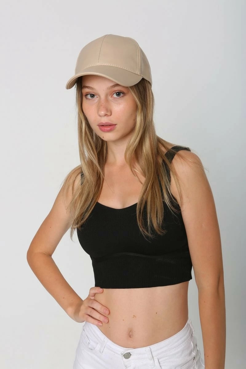 Kapelë për gra, lëkurë PU, ngjyrë bezhë, Jumeon, Spk1104