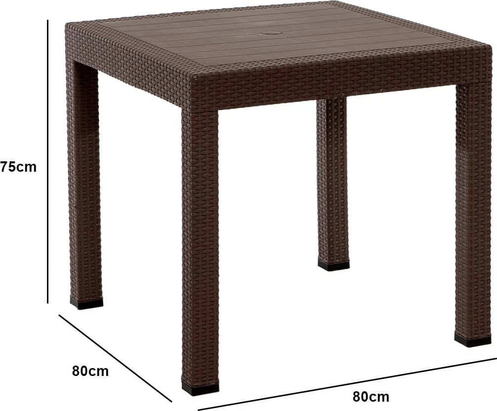 Tavolinë me karrige për terasë, 5 copë, ngjyrë kafe, Hanah Home, ratan, 80x80cm