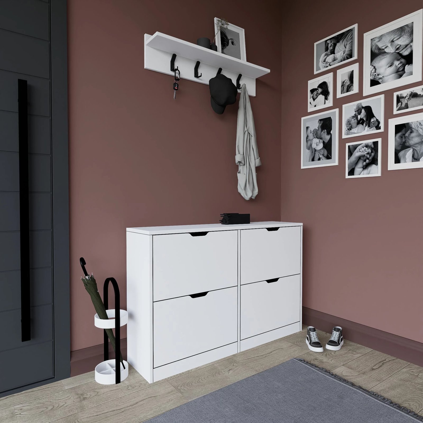 Dollap këpucësh Hanah Home, Duru 1600-50, ngjyrë e bardhë mat