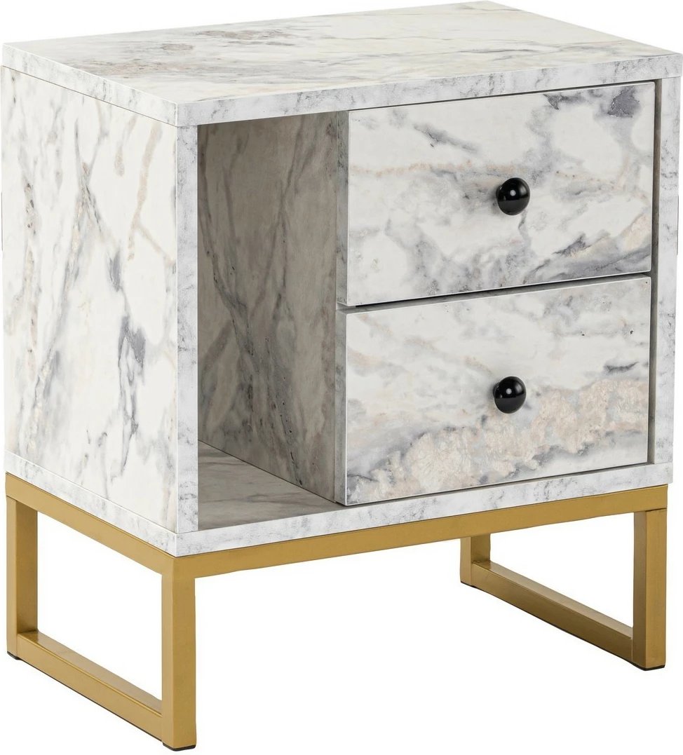 Komodinë Nordure, ngjyrë Freesia Marble, ari