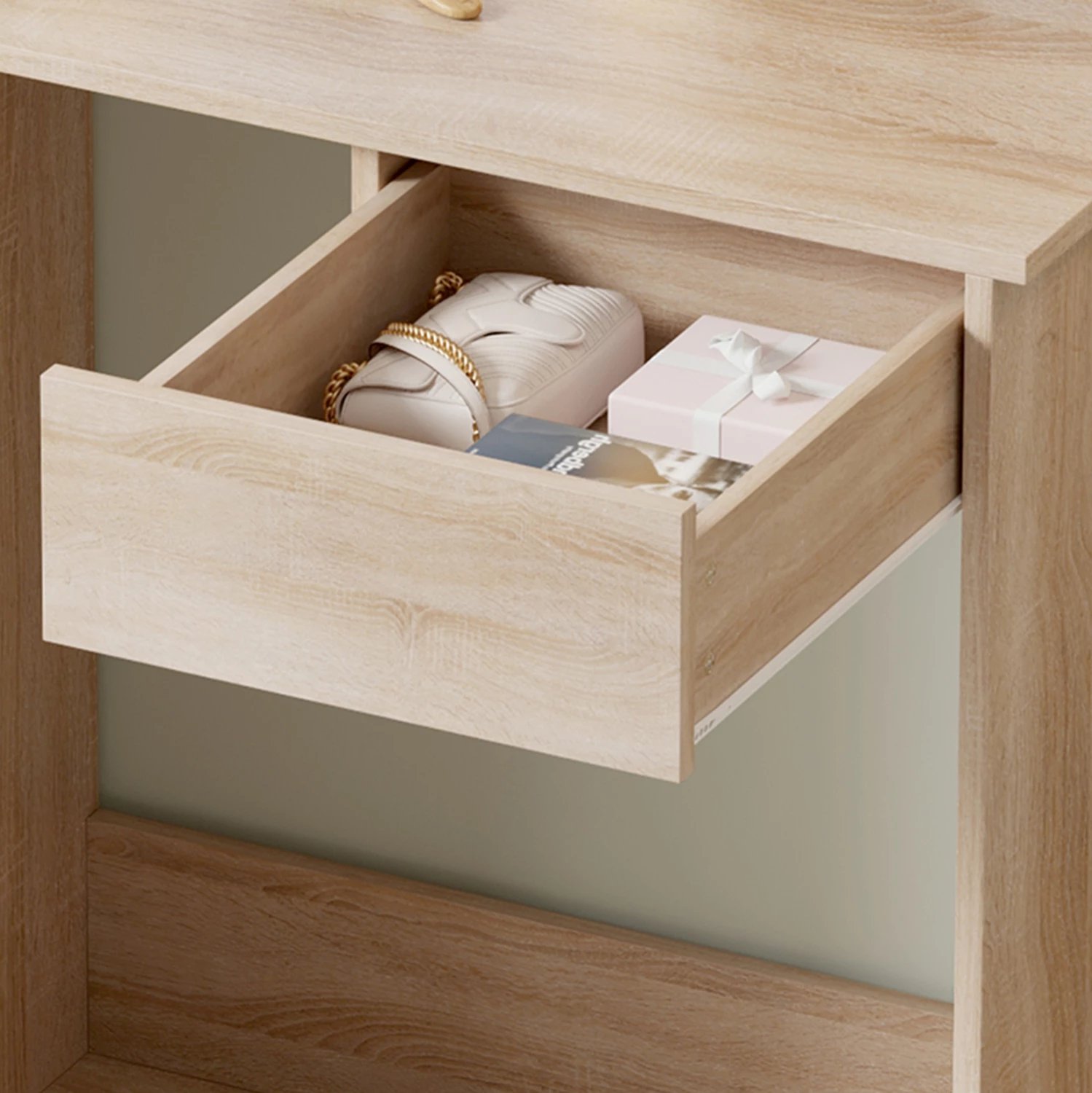 Tavolinë tualeti me drita LED dhe rafte, LAURYN FH2501.01, melaminë, ngjyrë SONAMA, 75x40x134.5Hcm