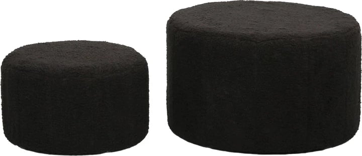 Set 2 pjesësh, stol-puf Gabello, stof boucle i zi, 44x26.5cm