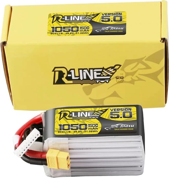 Bateri LiPo Tattu R-Line Version 5.0, 1050mAh, 29.6V, 8S, 150C, XT60