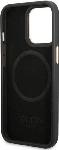Mbështjellës, Guess, Peony Logo Plate 4G për iPhone 14 Pro Max 6.7", MagSafe, e zezë