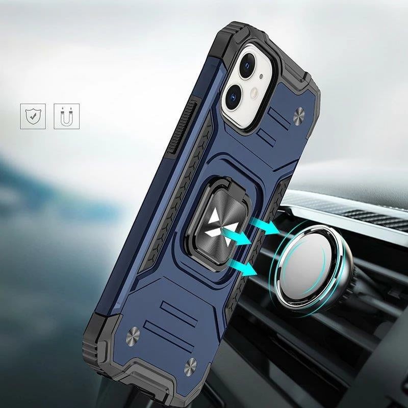 Mbështjellës Wozinsky Ring Armor për iPhone 14, me unazë dhe qëndrim, kaltër