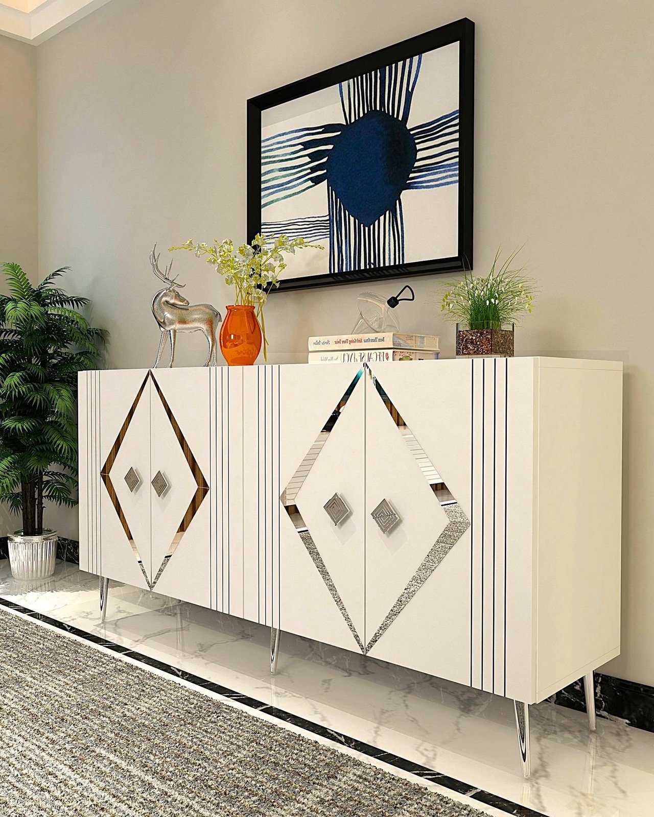 Konsolë Skye Decor, Domino KB150, e bardhë, argjend