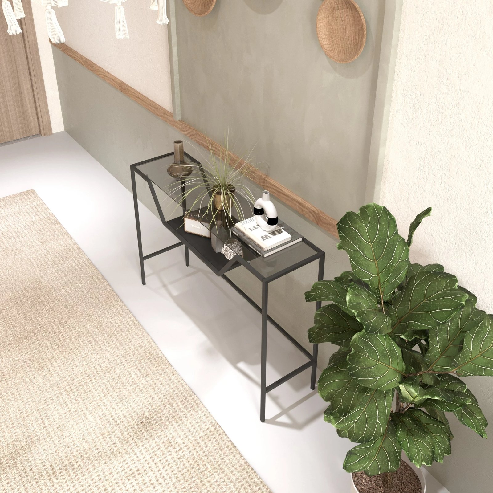 Konsolë Hanah Home, Lala, xham i zi i tymosur