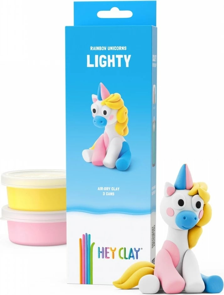 Masë modelimi Hey Clay Unicorns 3 Pack Lighty, Tm Toys, 3 kanaçe, shumëngjyrëshe