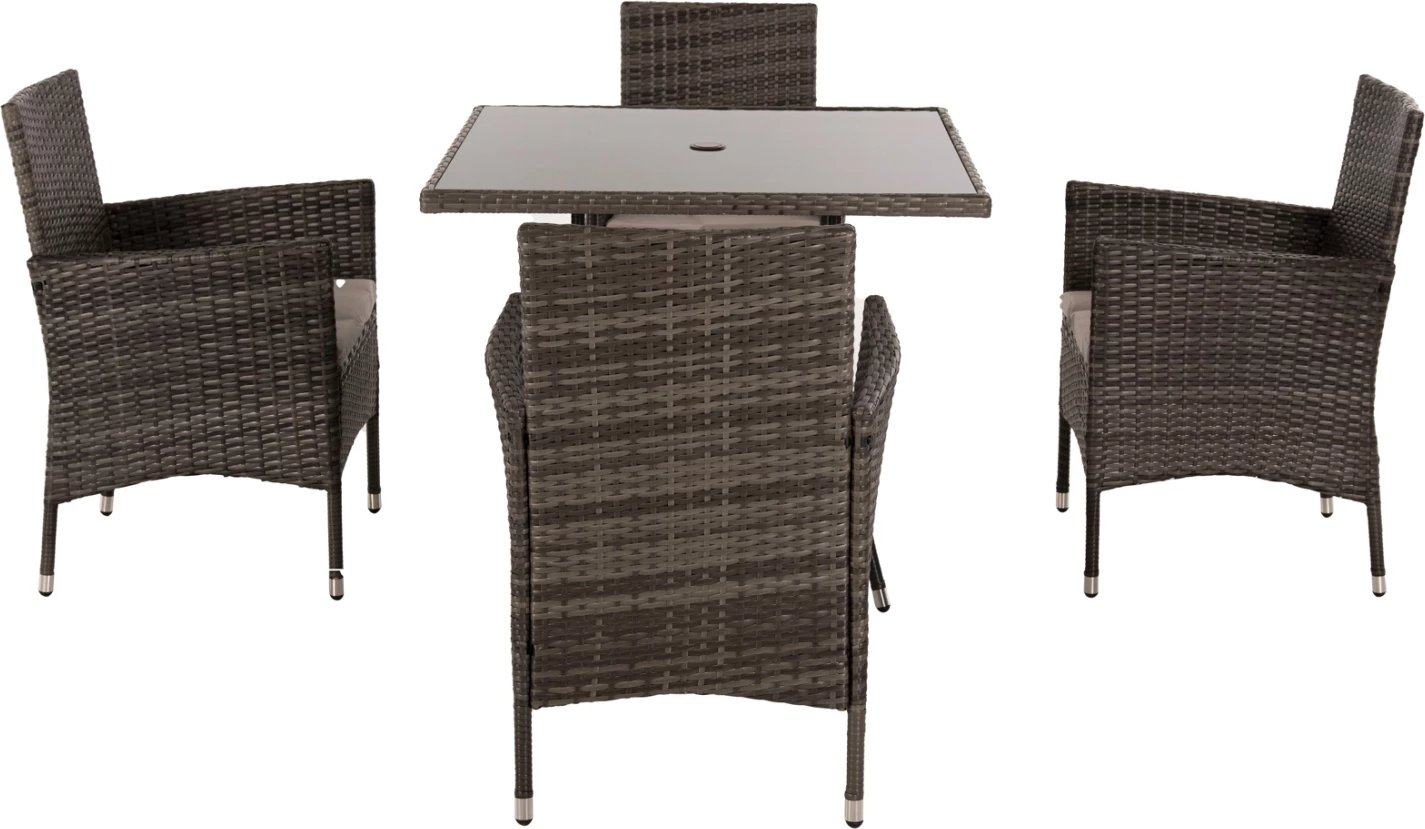 Set për darkë në natyrë 5 pjesë FH5965, kornizë metali, sipërfaqe tavoline xhami, ngjyrë kafe