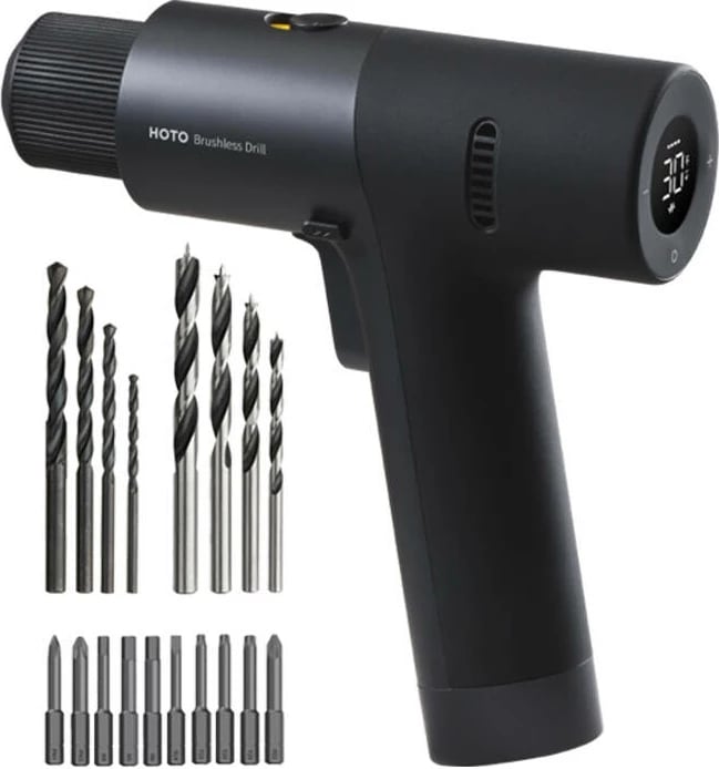 Brushless drill/driver HOTO QWLDZ001, 12V, set me burgji dhe bitë, zi