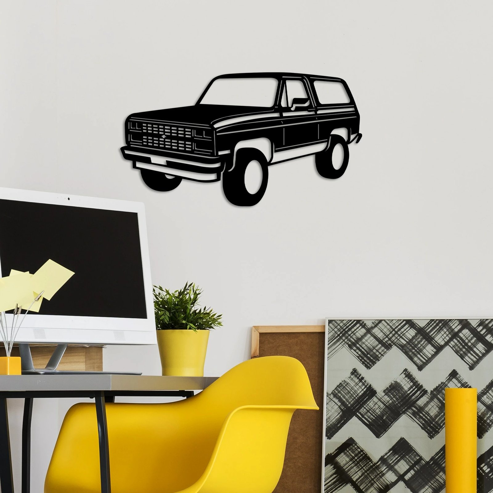 Aksesor dekorativ metalik për mur, Wallity, Chevrolet K5 Blazer, ngjyrë e zezë, 60x33cm