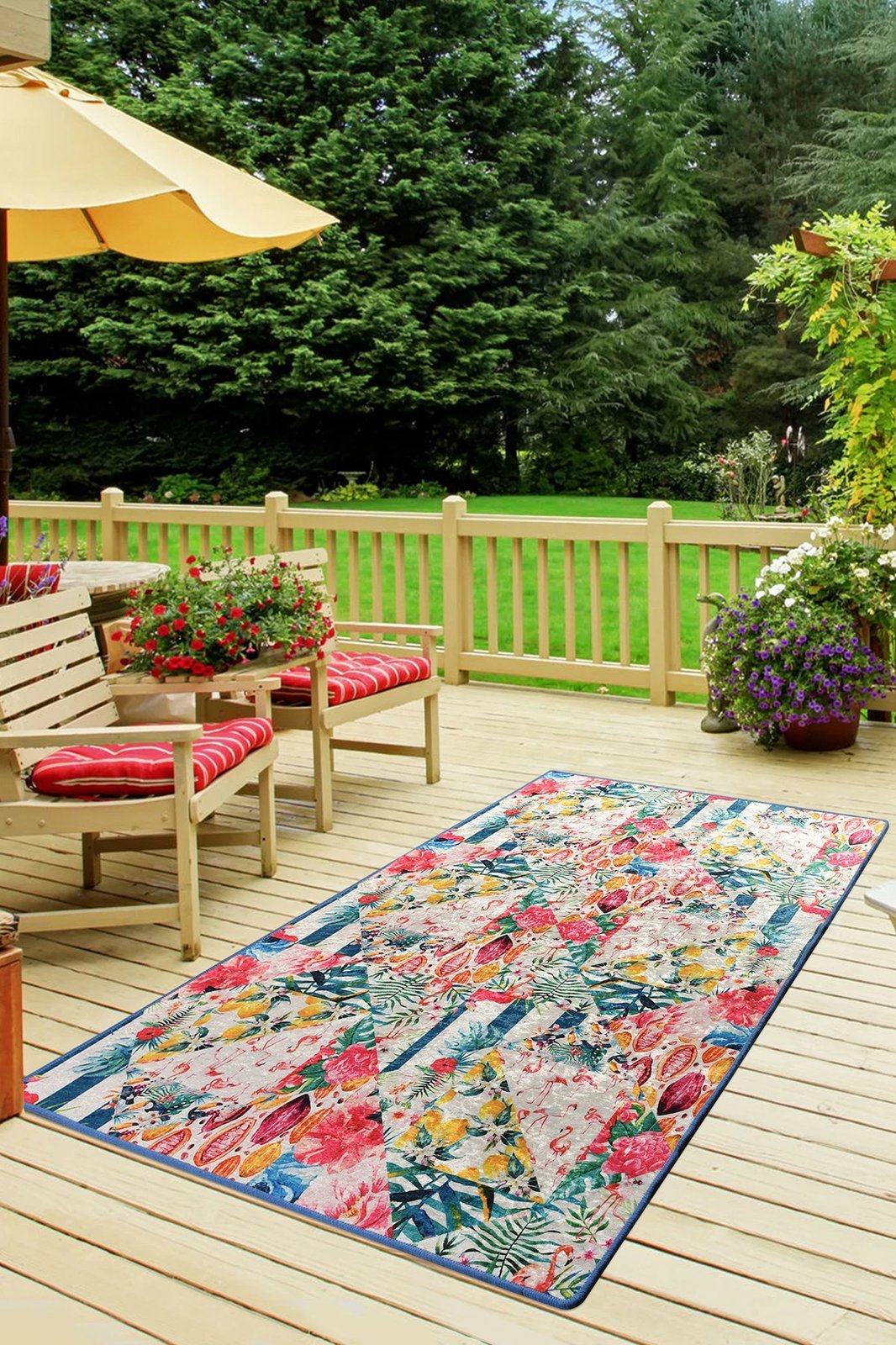 Qilim korridori, dizajn tropikal, ngjyrë rozë, 80x150cm