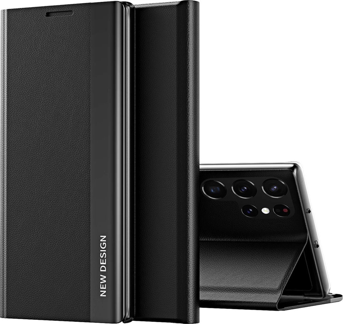 Mbështjellës Hurtel Sleep Case Pro për Samsung Galaxy S25 Ultra, me kapak dhe qëndrim, i zi
