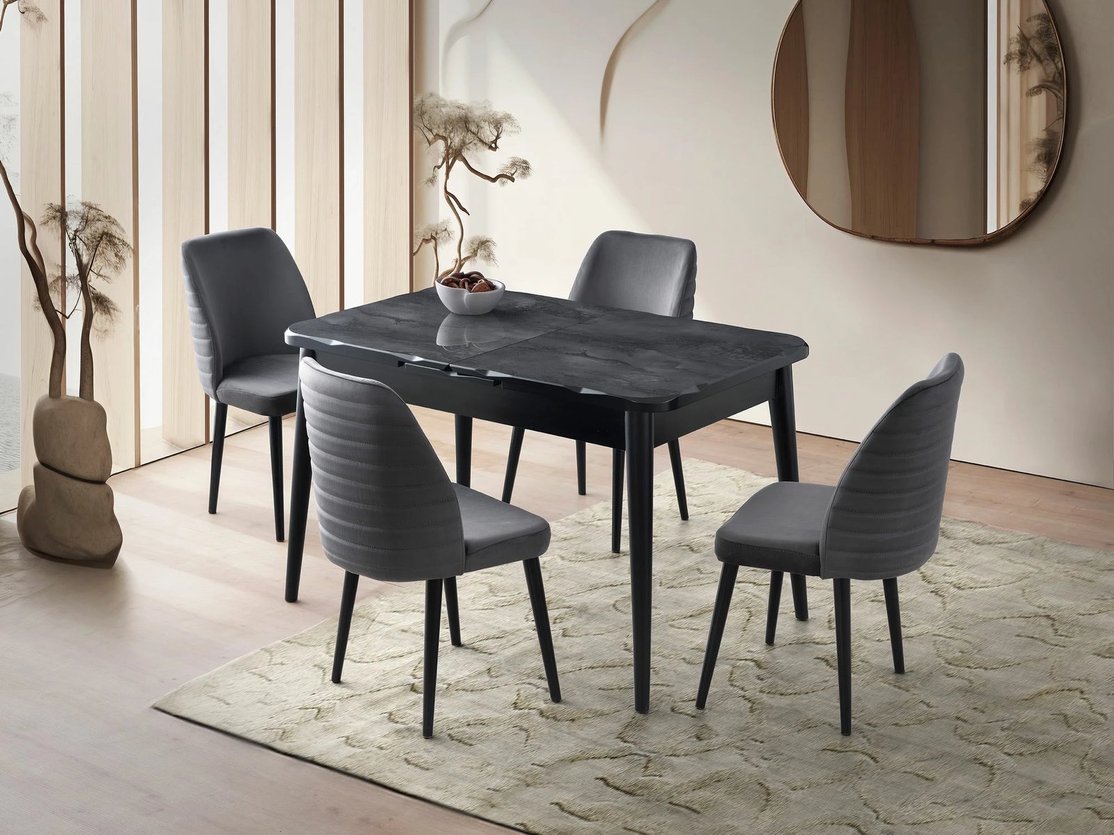 Tavolinë ngrënie me zgjatje, ngjyrë e zezë, Skye Decor, Crea - 2941