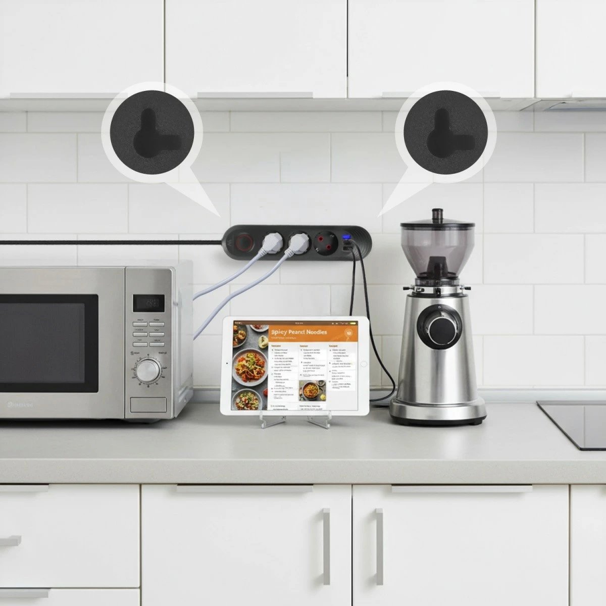 Zgjatues elektrik, Maclean MCE394 B, 3x Schuko + 3x USB, kabllo 1.5 m, 2500W 2.1A, 110-240V, i zi