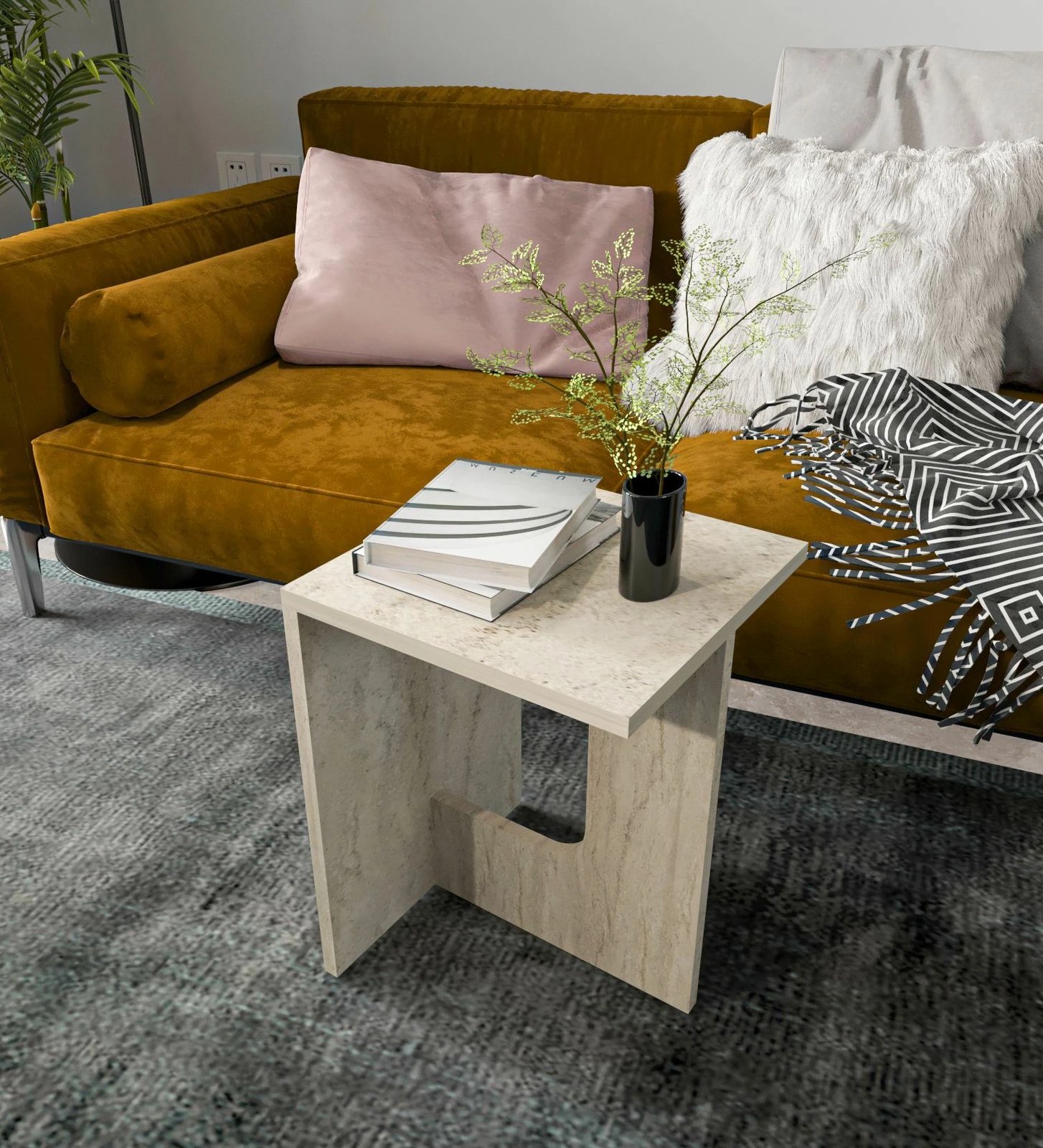 Tavolinë anësore Skye Decor, ngjyrë travertine, Terni