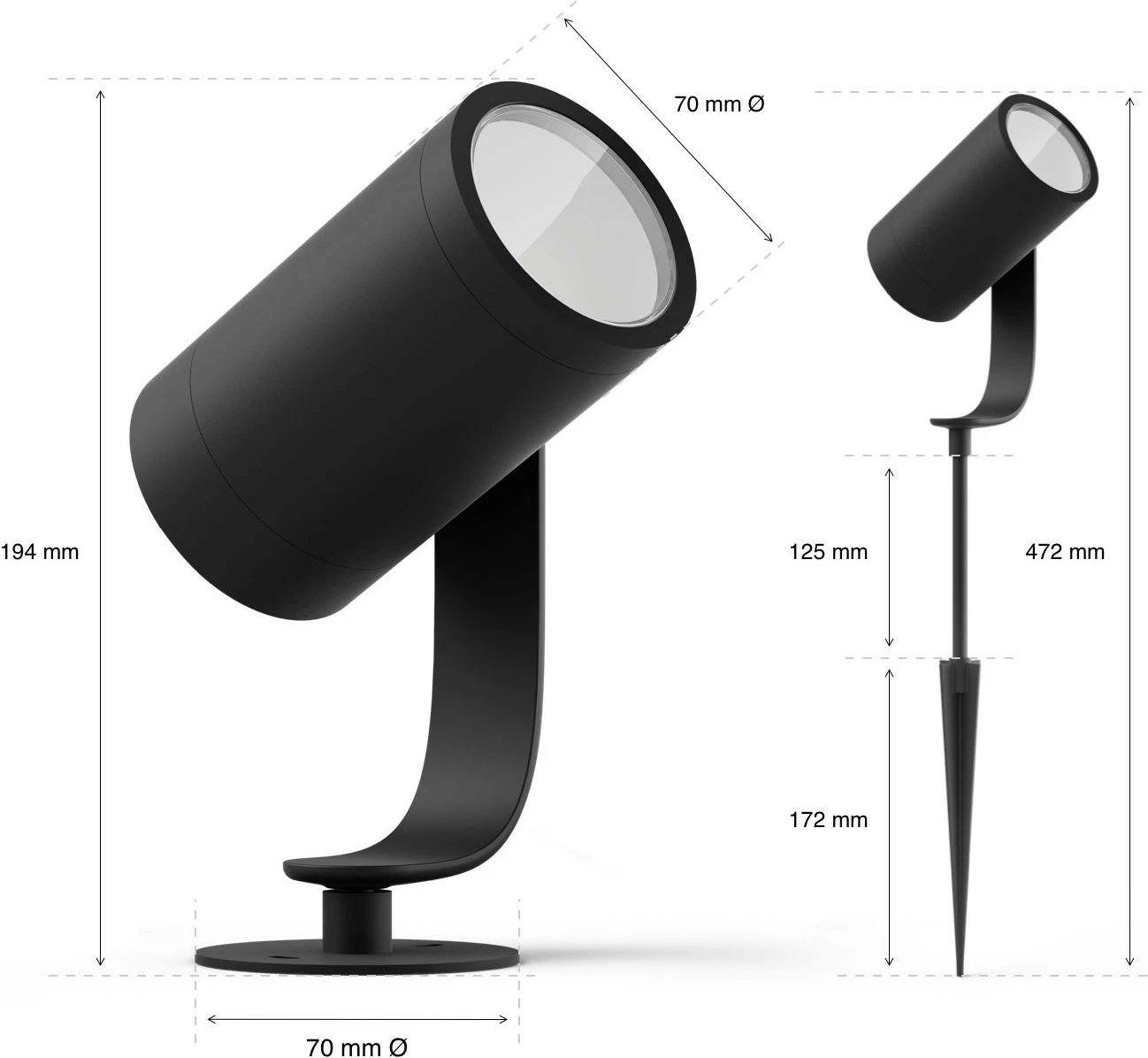 Dritë e jashtme Philips Hue Lily, Smart, ZigBee, LED, E zezë