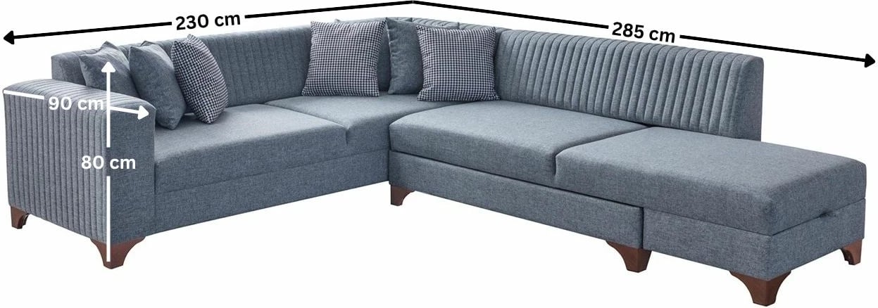 Kënd-sofë krevati, gri, West Right, Atelier del Sofa