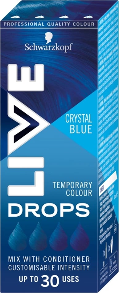 Pika për ngjyrosje të përkohshme të flokëve Schwarzkopf Live Drops për femra Crystal Blue 30ml