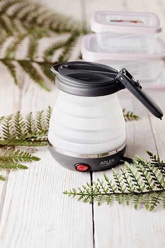 Çajnik elektrik udhëtimi, Adler AD 1279, 0.6 L, silikon palosës, 750W, gri