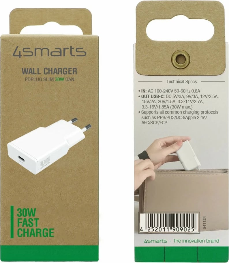 Mbushës celulari 4smarts 541124, 30W, USB PD, i bardhë