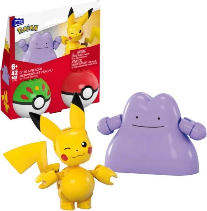 Set lodrash ndërtimi Mega Bloks Pokemon HXP11/JCT43, 42 pjesë, Pikachu dhe Ditto