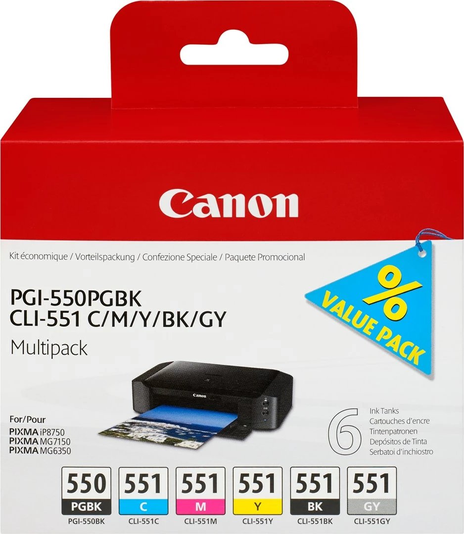 Toner Canon PGI-550/CLI-551, Multipack, 6 copë, PGBK/C/M/Y/BK/GY