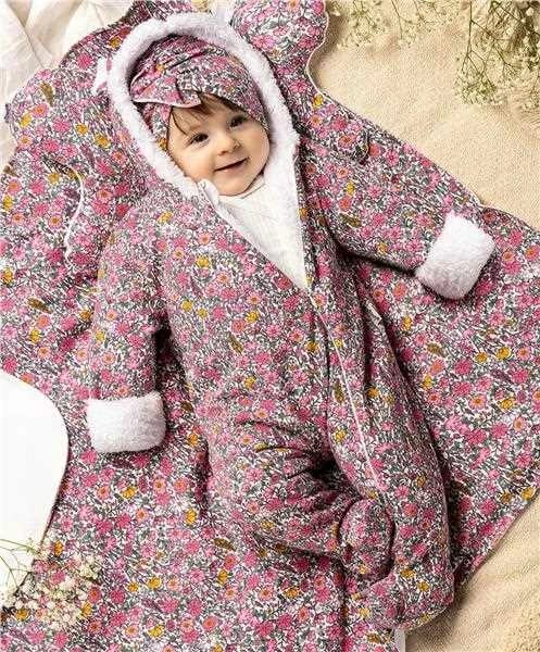 kombinezon dimri për foshnje, Nicol, Lea, madhësi 56 (0-3m), me kapuç me veshë, mbyllje me zinxhir anësor, rozë