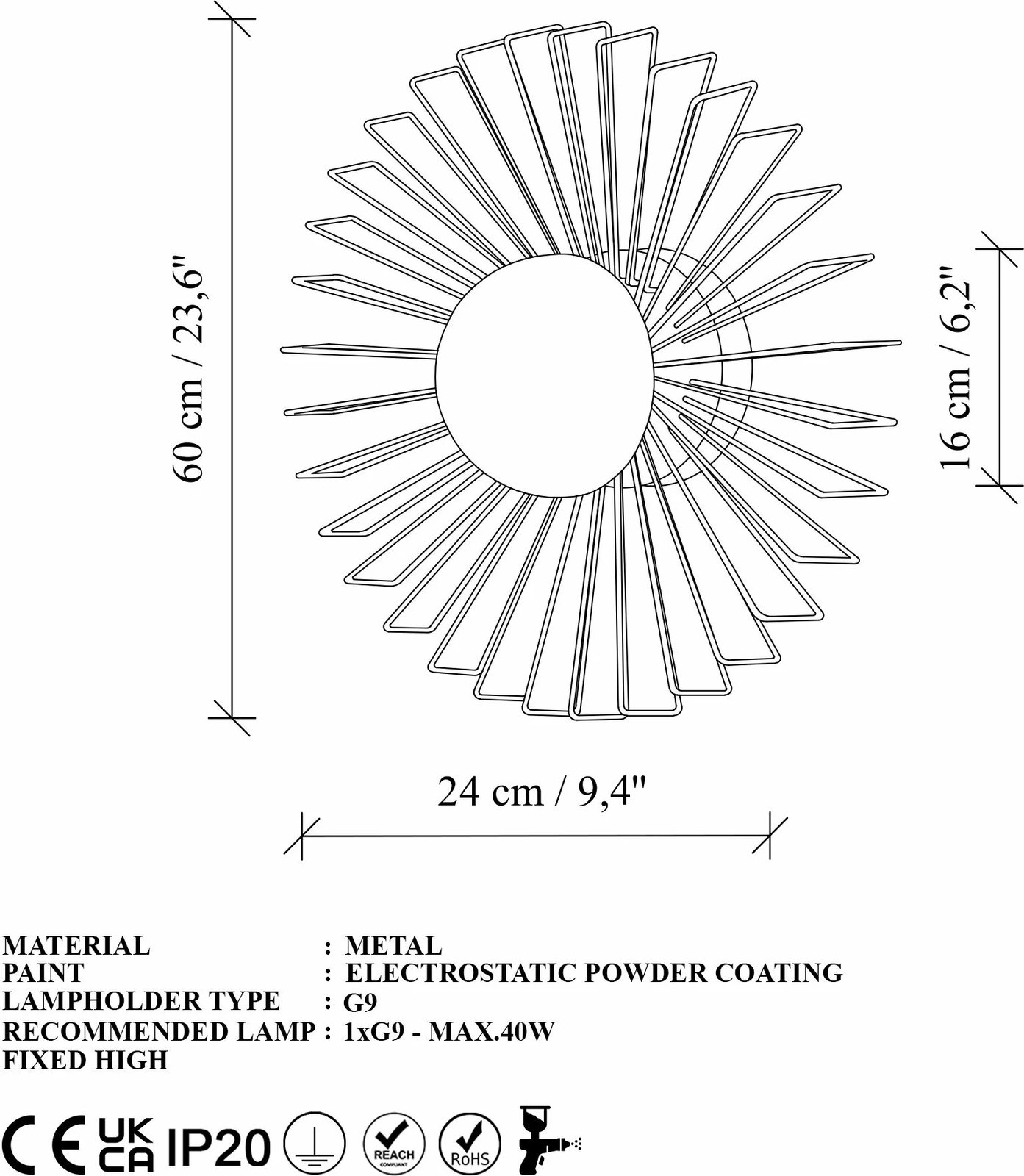 Llambë muri Opviq, Kaya - 15235 - L, ngjyrë e zezë, metal
