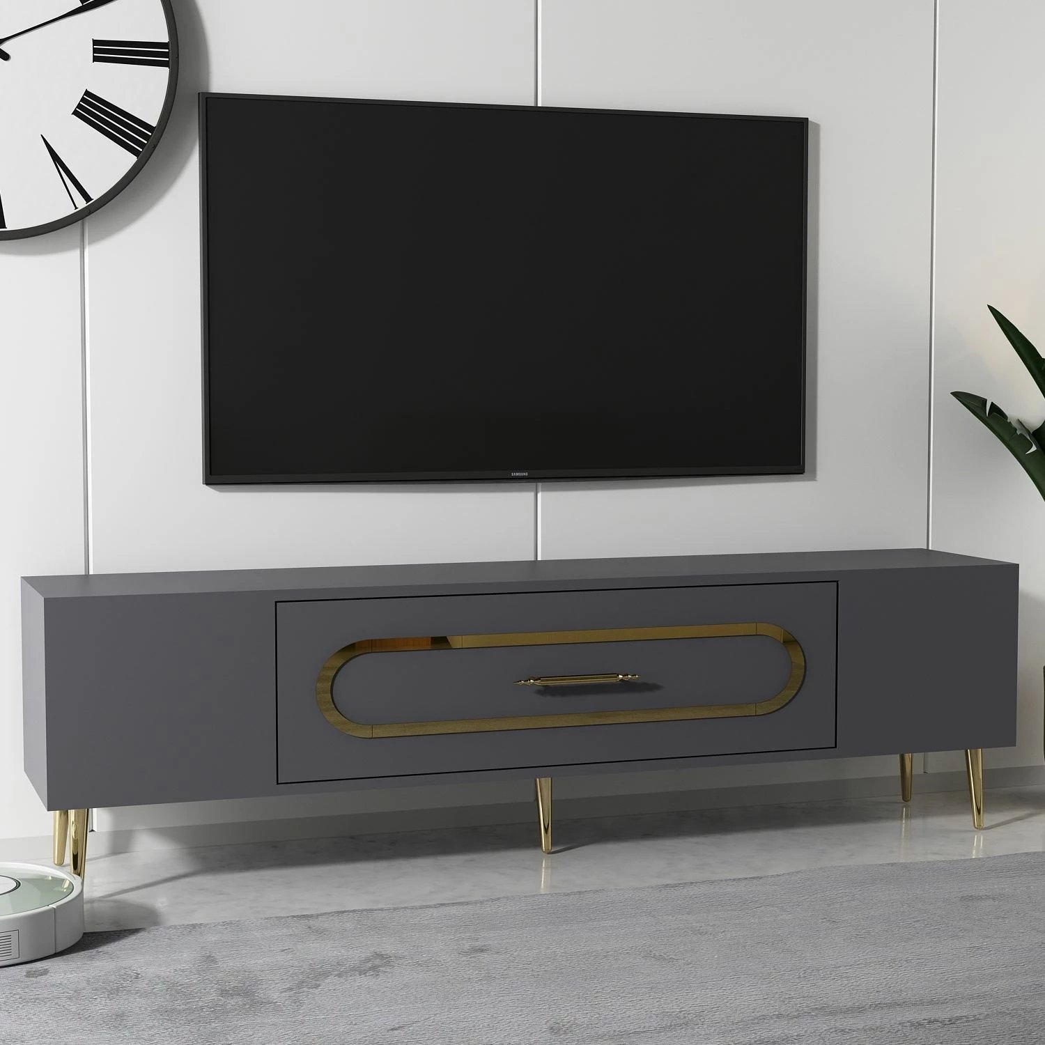 Komodë TV Skye Decor, anthracite, gold, Dekop3