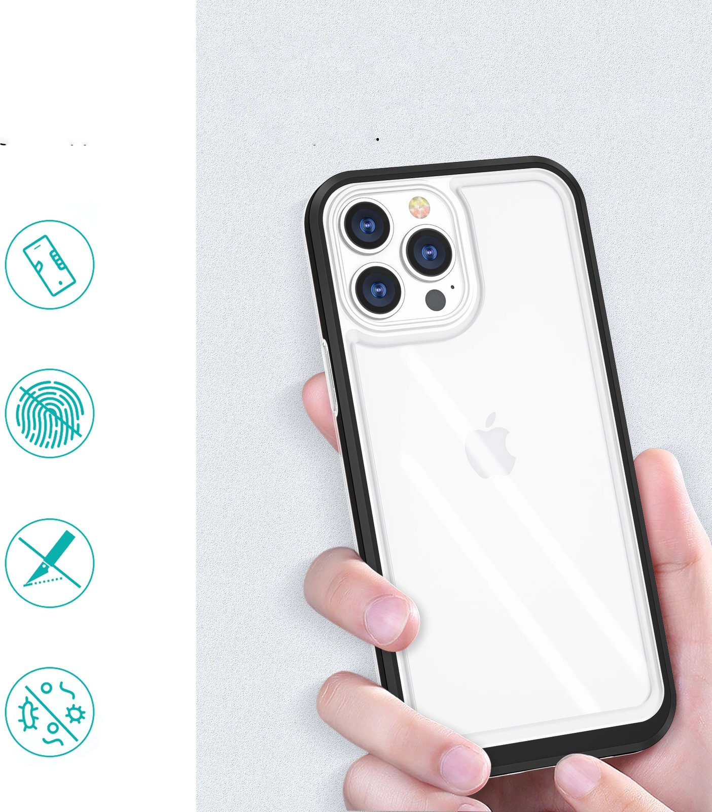 Mbështjellës Hurtel Hybrid Armor Clear 3in1 për iPhone 13 Pro Max, i tejdukshëm me kornizë të zezë