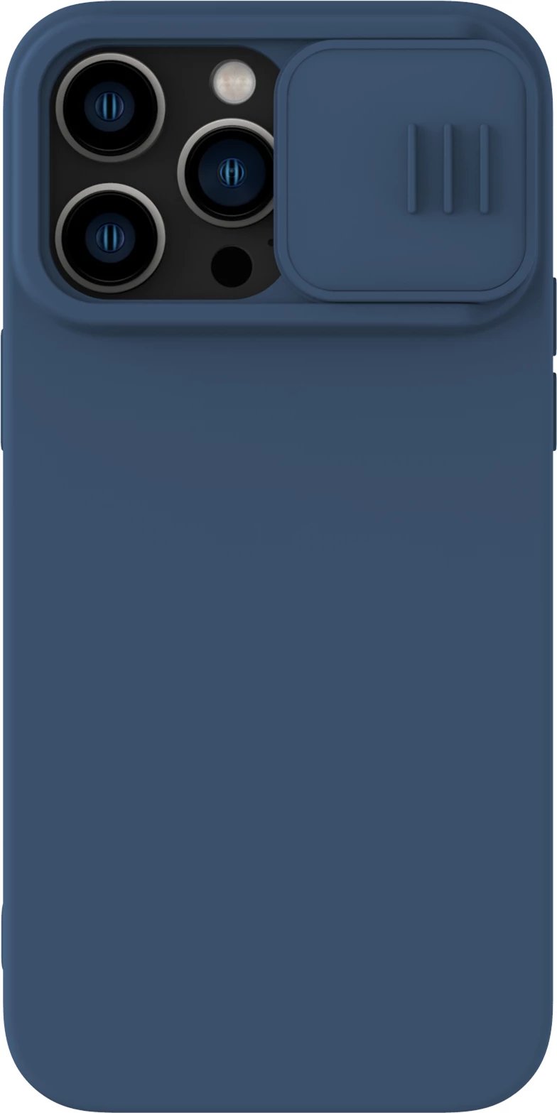 Mbështjellës Nillkin CamShield Silky Silicone për iPhone 14 Pro, me mbrojtëse kamere, Blu