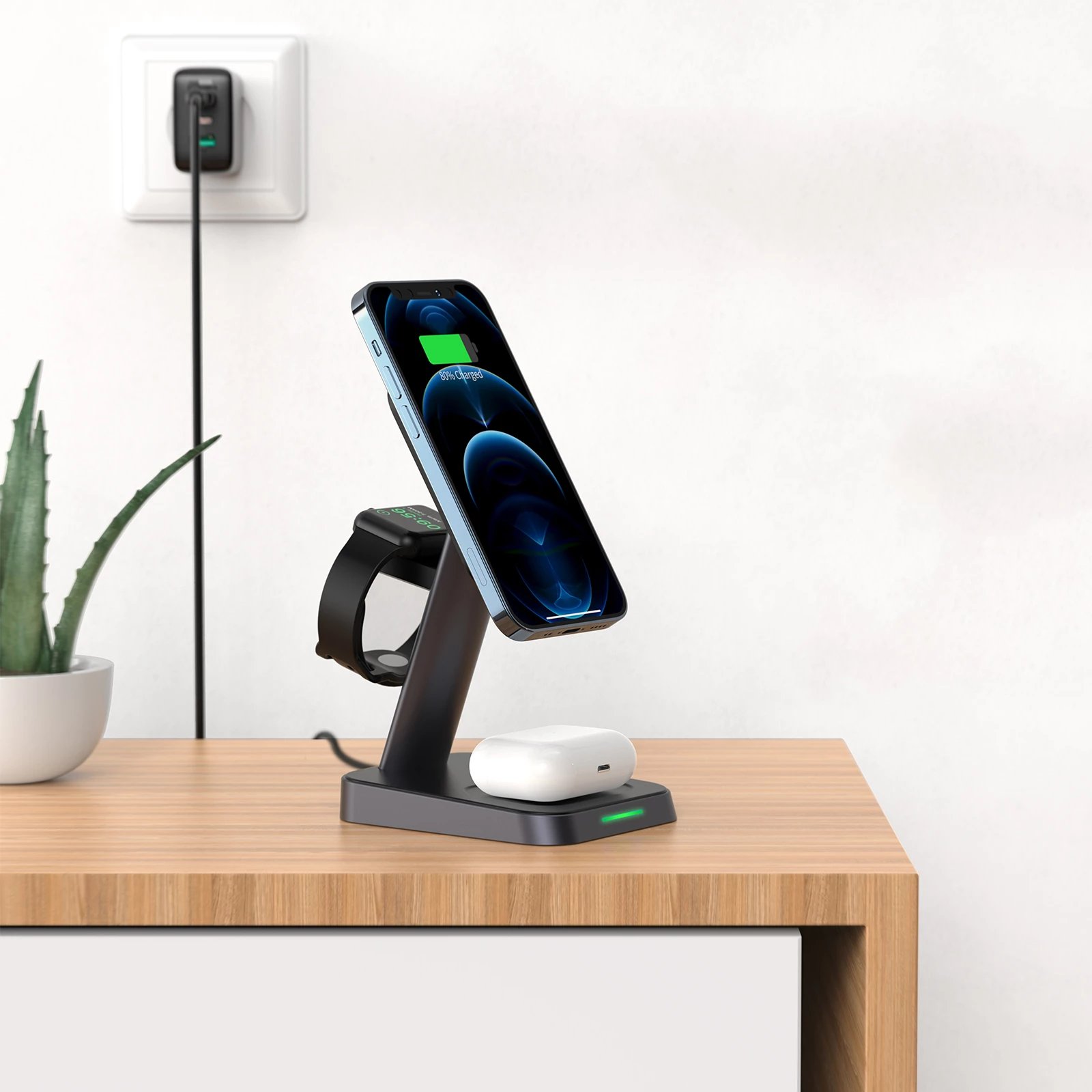 Karikues wireless Acefast E3, 15W, për iPhone me MagSafe, Apple Watch dhe AirPods, i zi