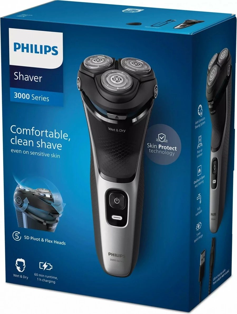 Makinë rroje Philips Shaver Series 3000 S3143/00, për meshkuj, Argjend