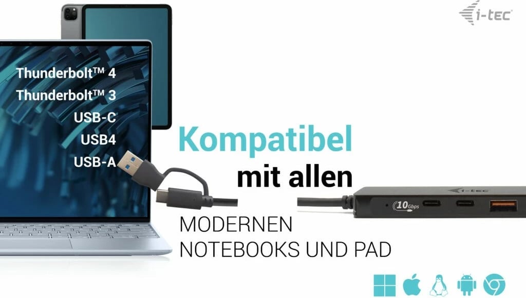 USB HUB I-Tec Metal, 4 porta (2x USB 3.0 + 2x USB-C), 10 Gbps, i zi