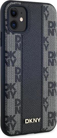 Mbështjellës DKNY Leather Checkered Mono Pattern MagSafe për iPhone 11/XR, i zi